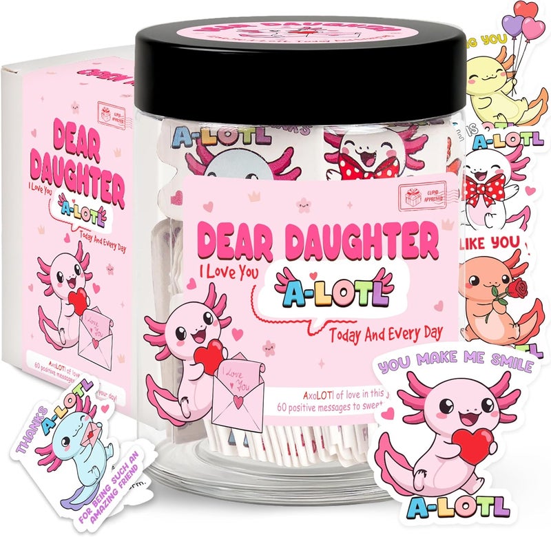 BOYESE Positive Axolotl Jar With 60 Affirmation Cards - Axolotl Valentines Day Gifts For Daughter, Teens, Kids - Birthday, Valentine Gifts For Daughter from Mom, Dad - Tween Girls, Teen Girl Gift Trendy Stuff - Image 1